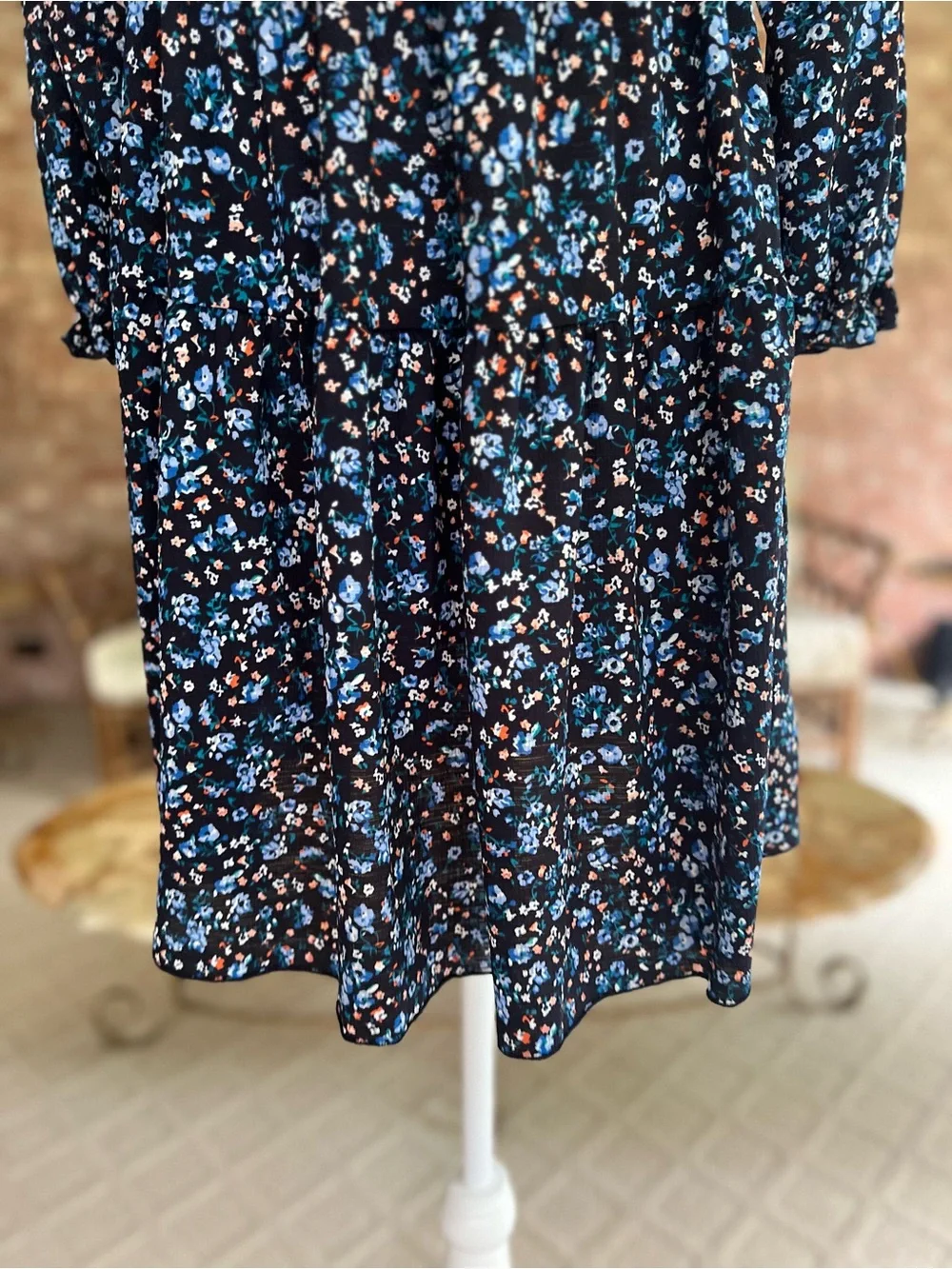 La La Land Creative Co. Navy Blue Floral Babydoll Mini Dress XS Cottagecore